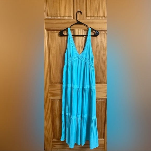 NWT Bright Blue Cupshe Boho Peasant Beach Maxi Dress – Size Large - Picture 2 of 5